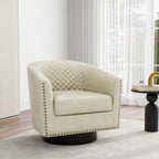 Swivel Barrel Accent Chair Set of 2, Comfy Modern Upholstered Round Faux Leather Arm Chair for Living Room, Bedroom -Beige