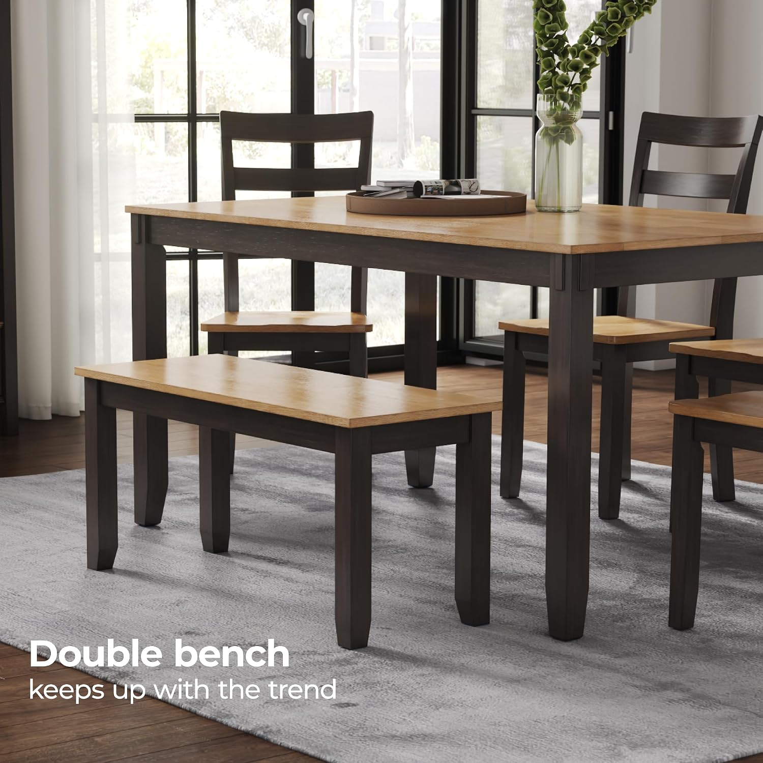 Signature Design by Ashley Gesthaven 6-Piece Dining Table Set with Bench | Two-tone casual style, Durable mango veneer top, Includes 4 ladderback chairs & 1 space-saving under-table bench