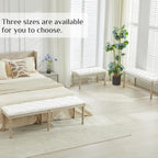 LOULENS 43.9" Linen Fabric End of Bed Bench, Vintage French Upholstered Button Tufted Entry Bench, Window Seat with Carved Wood Legs for Bedroom, Living Room, Entryway, Foyer, Hallway, White