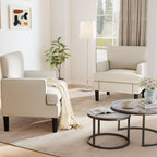 Kromax Accent Chair for Living Room Set of 2, Modern Reading Chair, Beige | Mid-Century Reading Chair for Bedroom, Comfy Upholstered Armchair with Sturdy Legs, Single Sofa Chair for Apartment
