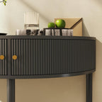 Entryway Table, Artisan-Crafted Half Moon Fluted Console Tables with 2 Rattan Storage,Small Half Circle Tables for Hallway, Narrow Round Accent Decort Table for Living Room (Dark Gray)