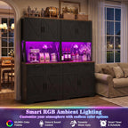 Unikito 71" Tall Kitchen Pantry Storage Cabinet with LED Light, Black | 63" Wide, Microwave Countertop, Power Charging Station, Large Hutch Cabinet with Drawers, Home Unit for Dining Room