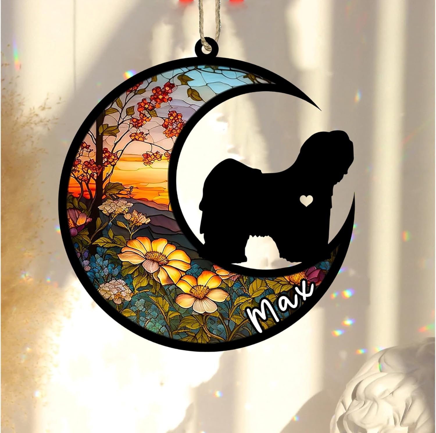 Personalized Dog Memorial, Custom Name Lhasa Apso Dog Christmas Ornament with Name, Custom Breeds, Pet Loss Light Catcher, Gifts for Lovers Loss of Pet Sympathy on Mothers Day Christmas