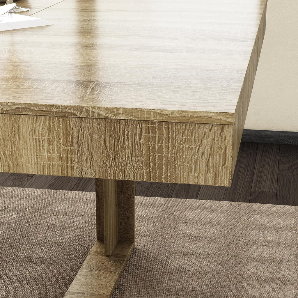 FUFU&GAGA Large Farmhouse Dining Table, for 6-8 People, 86.8” Rectangular Wood Dinner Table for Kitchen Dining Room Conference Room, Oak, 86.8”W x 47.2”D x 29.4”H
