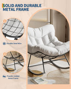 GarveeLife Outdoor Papasan Rocking Chair for Balcony Backyard Porch Bedroom | Oversized Rocking Chair with Sturdy Metal Frame, Patio Egg Rocker (White)