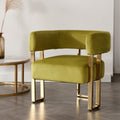Modern Barrel Accent Chair, Living Room Side Chair with Golden Metal Legs, Soft Velvet Reading Armchair for Bedroom, Upholstered Club Chair for Reception Room/Lounge/Office, Olive