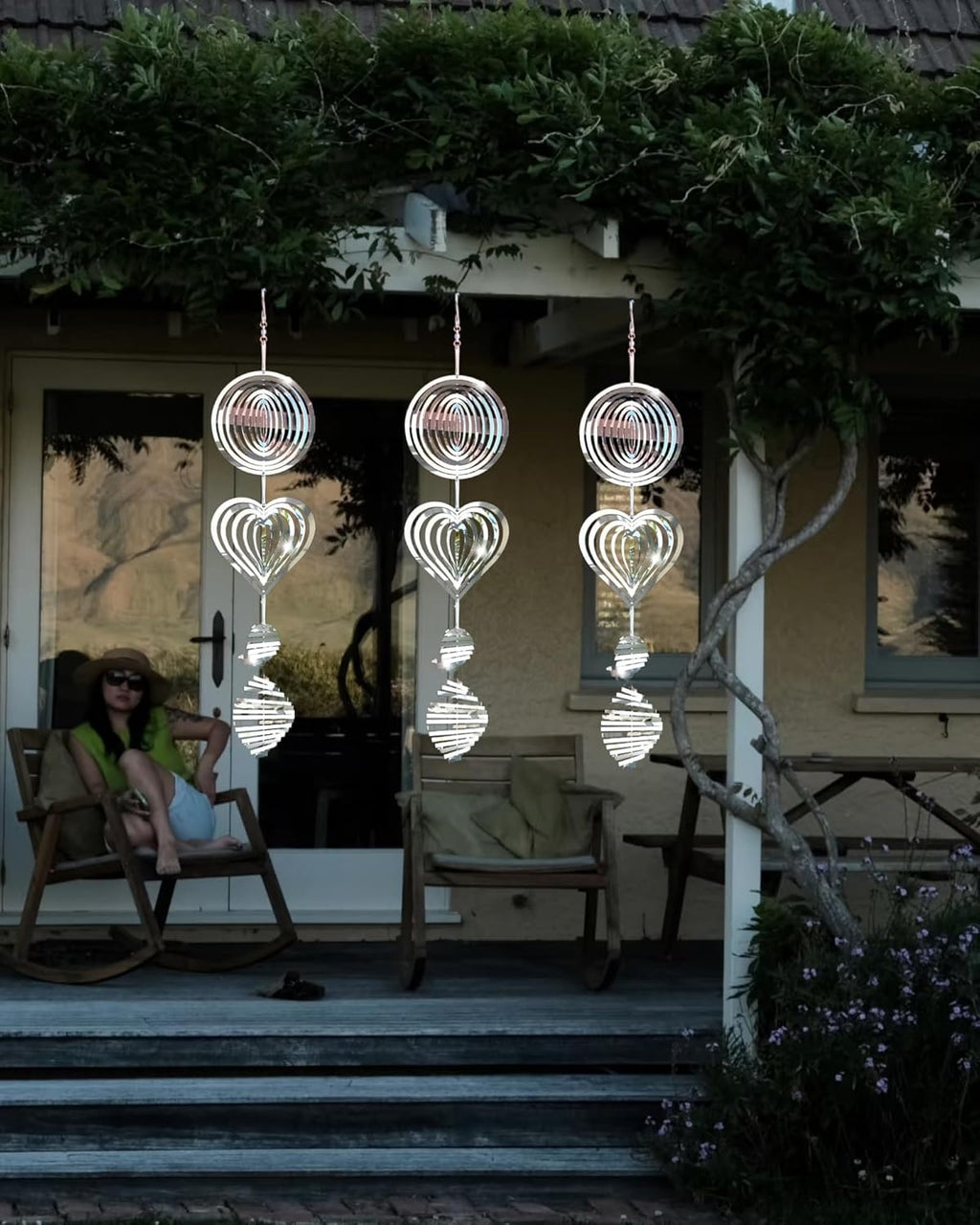 3D Wind Sculptures & Spinners Flowing-Light Effect Wind Spinners Outdoor Garden Decor Metal Square Wind Spinners Gifts for Mom, Women Wind Spinner (Round+Heart+Whirlwind)