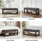 Shoe Bench Entryway, 44" End of Bed Bench,Upholstered Linen Bench for Living Room,Fabric Ottoman Bench with Solid Wood Shelf for Bedroom, Entrance Darkgrey