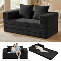 Convertible Sofa Bed, 4-in-1 Loveseat with Removable Armrests Backrest, Corduroy Futon Couch Bed with Pillow, Foldable Mattress Sleeper Sofa for Living Room Bedroom Small Place (Black)