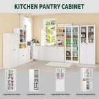 Kitchen Pantry Cabinet, 72" Tall Farmhouse Storage Cabinet, Kitchen Storage Cabinet with with Glass Doors and 5 Shelves, Cupboards Storage Shelf for Dining Room Use, Assembly Required
