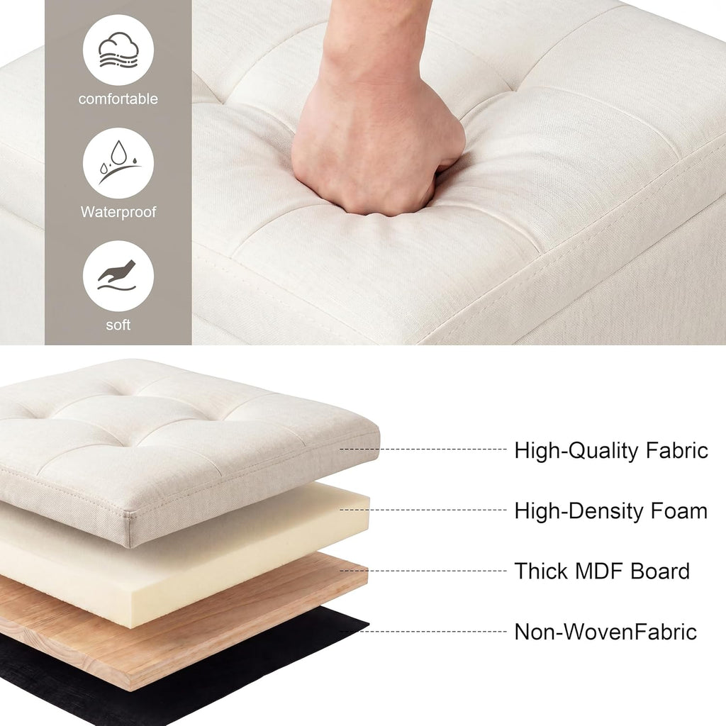 15 inch Square Storage Ottoman with Tray Lid,Modern Tufted Fabric Cube Coffee Table with Storage,Upholstered Ottoman with Removable Top for Living Room, Bedroom