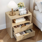 IRONCK Fluted Night Stand Set of 2, Oak