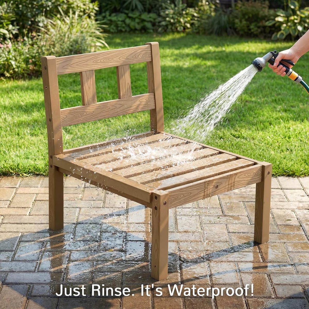 Stoog Modular Armless Chair - Interlocking Waterproof Seat for Building Sectionals, Outdoor Patio & Pool, Teak