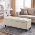 50.5 Inch Storage Ottoman Bench, Faux Leather Tufted Upholstered Bedroom Bench with Safety Hinges, Supports 300 lbs, Large Storage Bench for Living Room, Entryway (Cream)