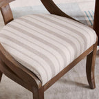 LZAREAL Modern Farmhouse Dining Chairs Set of 4 Mid Century Upholstered Dining Chair with Wooden Curved Back Kitchen Chairs for Dining Room Restaurant Cafe, Brown Walnut Colored-Linen Khaki Stripe