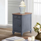 Bridgevine Home Americana 14” Chairside Table – Narrow Farmhouse End Table with Drawer & Cabinet Storage, Fully Assembled Accent Table, Corduroy Blue Finish, Antique Pewter Hardware