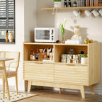 Fluted Buffet Sideboard Oak, Modern Storage Cabinet w/Cord Cutout, Accent Cabinet with Solid Wood Legs, Console Table w/Swing Doors & Open Shelves, Credenza for Living Room, Hallway, Entryway