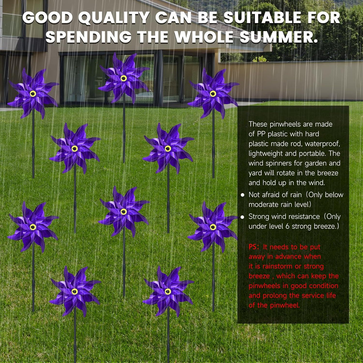 10 PCS Reflective Pinwheels for Yard and Garden Bird Devices Pre-Installed Sparkly Wind Spinner Deterrent to Scare Birds Away from Yard Patio Farm (Purple)