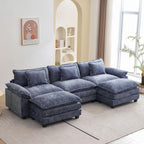 Oprisen 120" Modular Sectional Sofa, Comfy Deep Cloud Couch with Ottoman | U-Shaped Couches for Living Room, Modular Couch, Deep and Wide Seat, Chenille Sofa Sleeper with Throw Pillows, Blue