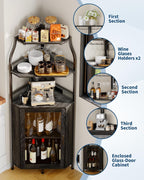 Garvee Corner Bar Cabinet with Power Outlet, Industrial Wine Cabinet with LED Strip and Glass Holder, 5-Tiers Liquor Cabinets Bar Unit for Home, Corner Display Cabinets for Small Space