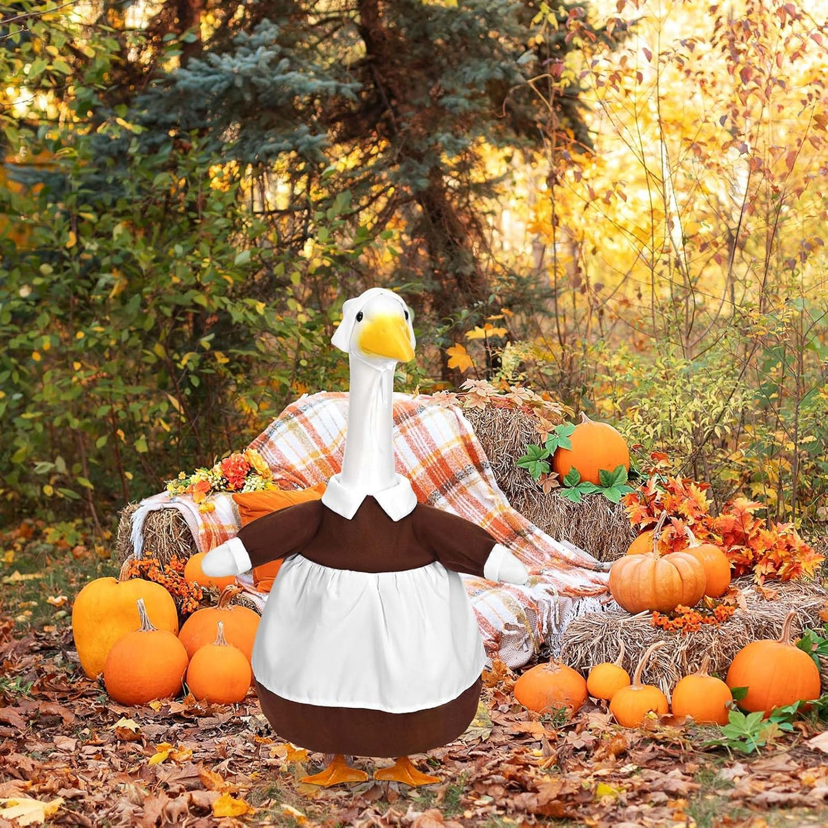 Pilgrim Porch Goose Outfits Fall Lawn Porch Goose Clothes, Fits 23" Cement Plastic Goose Statue for Autumn Thanksgiving Outdoor Garden Yard Patio Statue Art Decor