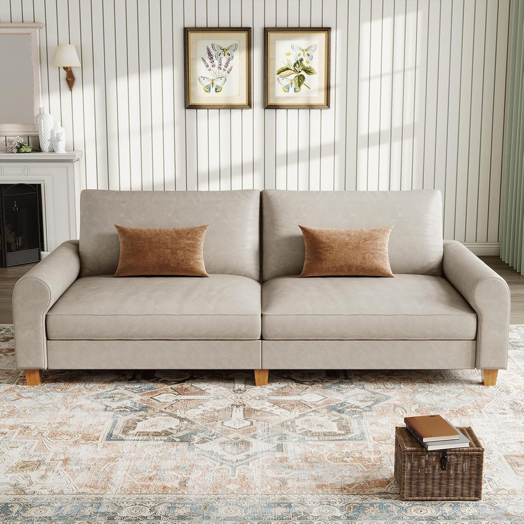 EASE MOOSE 70.6" Faux Leather Loveseat Sofa, Deep 2 Seater Couch, Greige | Removable Covers, Pocket Spring Cushions, Waterproof & Scratch-Resistant, Easy Clean, Easy Assembly Couches for Living Room