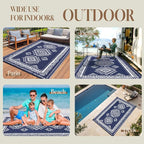 OMERAI Reversible Waterproof Outdoor Rug for Backyard,Plastic Textured Resistant Outdoors Rugs,Portable Washable Easy Cleaning Foldable Camping Beach Carpet for Patio Courtyard, 5'x8' Blue & White