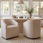CIMOTA Linen Beige Barrel Dining Chairs with Wheels, Set of 2 — Modern Upholstered Swivel Dining Room Chairs on Casters for Kitchen or Living Room