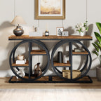 End Tables for Living Room, 4-Tier Narrow Side Table with Storage Space, Wood Slim Sofa Side Table with Geometric Metal Frame, Industrial Skinny Nightstand and Bedside Table, Rustic Brown