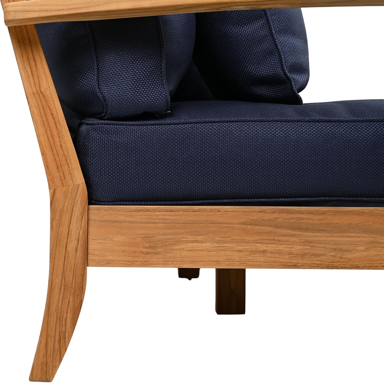 SAFAVIEH Couture Outdoor - Martinique 3-Seat Sofa - Natural & Navy - Teak Wood - Slatted Coastal Design - Ideal for Patio, Deck, Porch, Backyard, 18.3" Seat Height (CPT1013J)