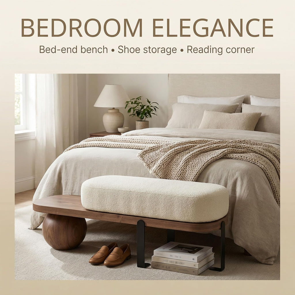 Upholstered Entryway Bench, 300lb Cushioned Wooden Bench with Abstract Metal Legs, Modern Accent Seat for Bedroom Living Room Hallway 80 * 35 * 45cm