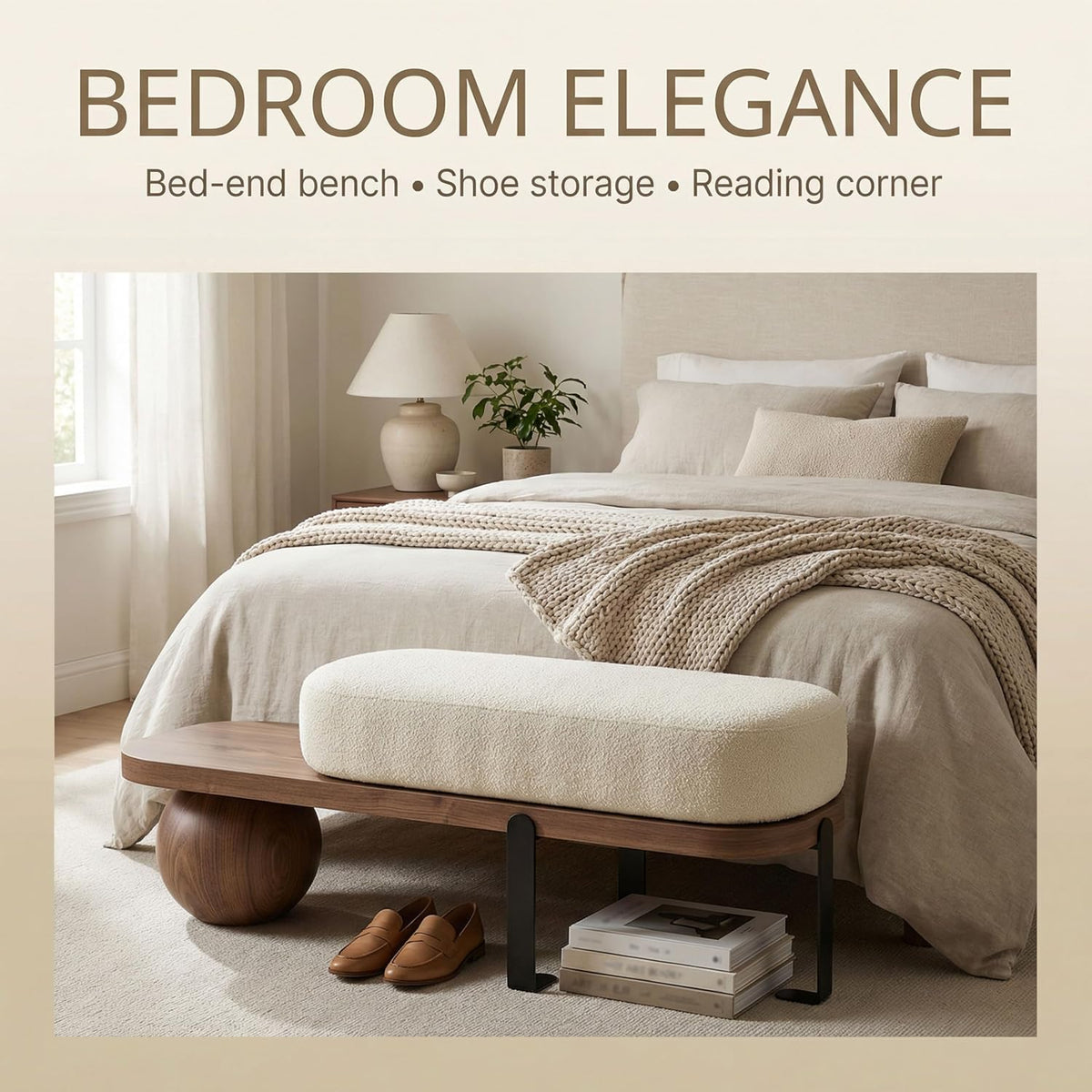 Upholstered Entryway Bench, 300lb Cushioned Wooden Bench with Abstract Metal Legs, Modern Accent Seat for Bedroom Living Room Hallway 80 * 35 * 45cm