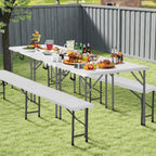 34" Square Folding Table, Portable Plastic Table No Assembly Needed, Fold-in-Half Design with Handle for Indoor Outdoor, Camping, Events, Banquets - White