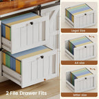 SEDETA 2 Drawer File Cabinet with Power Strip, 41” Farmhouse Filing Cabinet fits Legal, Letter, A4 Size Files for Home Office, Printer Stand with Storage Shelf, Bar Door and LED Lights, White