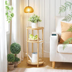 HOOBRO Small Round Side Table with Charging Station, 3-Tier Round Bamboo End Table, Compact Sofa Bedside Table for Small Space, Easy Assembly, for Living Room, Bedroom, Apartment, Natural YL152UBZ01