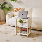 Aibiju White Night Stand with Open Storage Shelf, Wood Nightstand S Shape, Bed Side Table 3 Tier 20 inch high, End Table White/Natural Wood YD-TM152W
