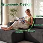 130" Couch U-Shaped Sectional Sofa, Black | Corduroy Cloud Couch with Double Chaise, 30D Memory Foam, Compressed Sofa for Living Room, No Assembly Required
