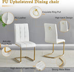AF ARTISAN FURNITURE 5 Piece Square Glass Dining Table Set, Gold Glass Kitchen Table Set for 4 Modern Table Set with 4 White PU Upholstered Dining Chairs, for Small Space, Breakfast Nook