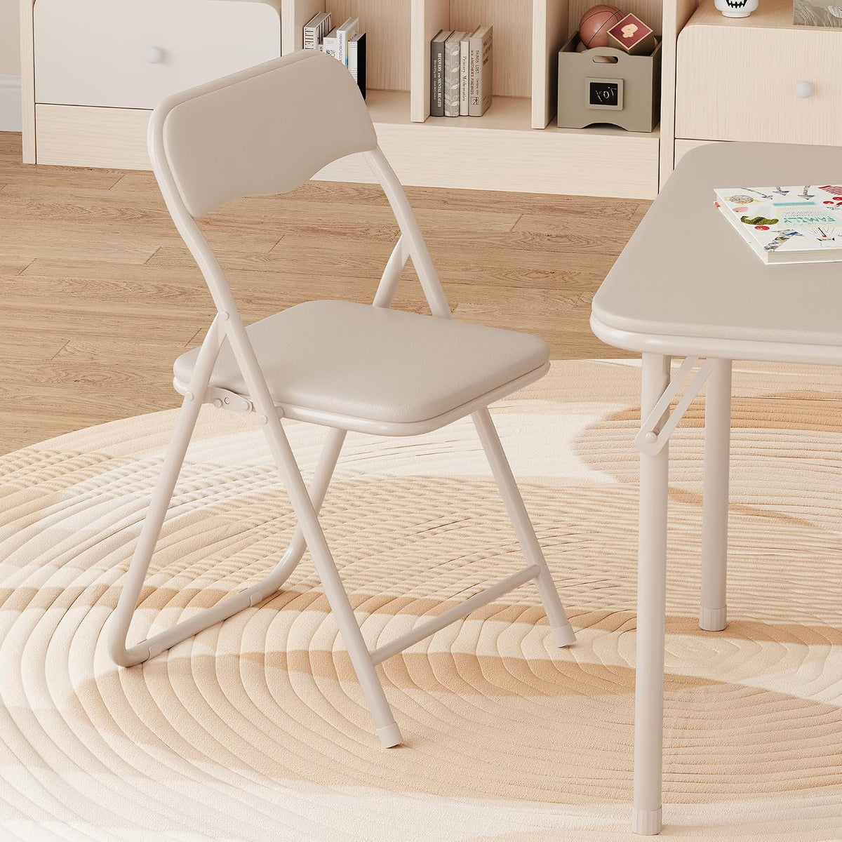 No Assembly Kids Folding Table and Chairs Set 3-Piece PU Padded | Fold-Flat Design + No Assembly + PU Padded Comfort – A Perfect Space-Saving Activity Set for Kids Ages 2-8