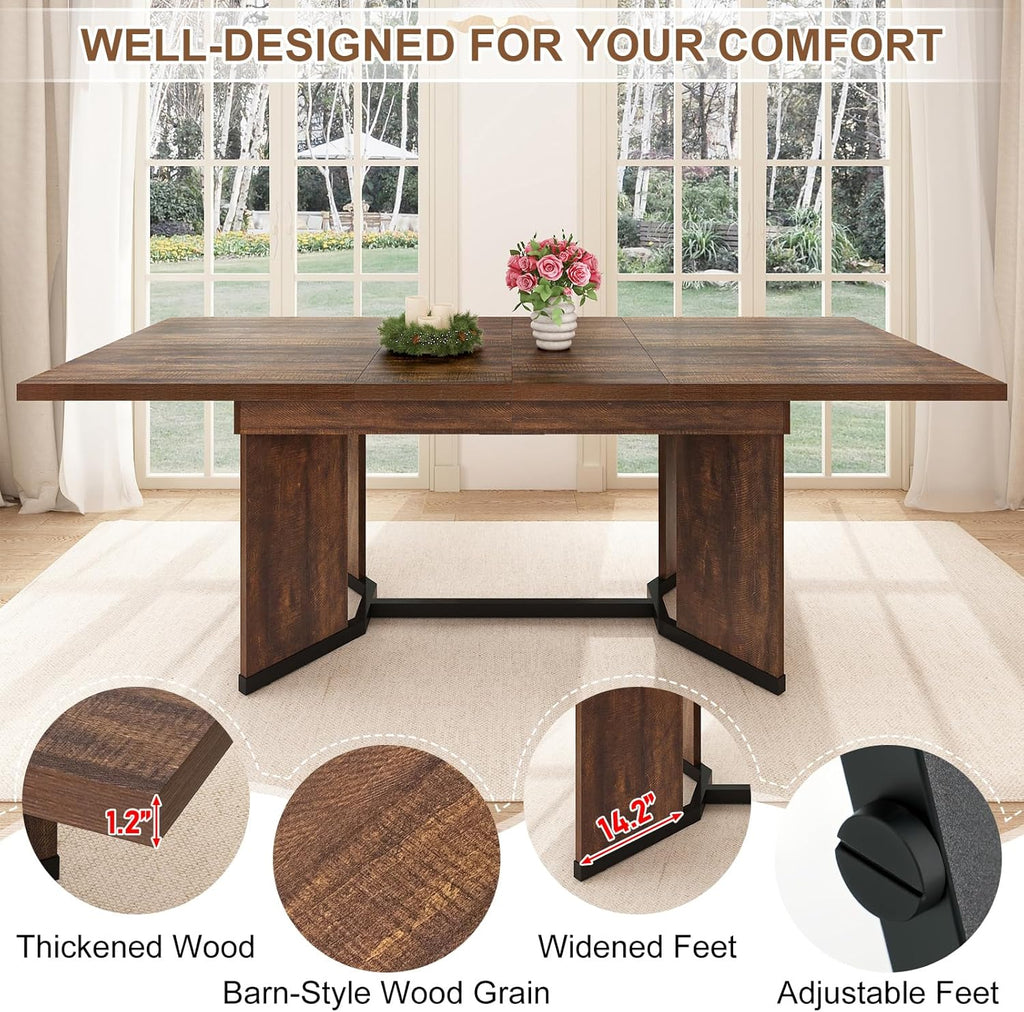 86 in Extendable Dining Table for 6 8 10 People,59"-86" Farmhouse Rectangle Extending Dining Table w/Removable Leaves Space Saving,Wooden Adjustable Tables for Kitchen Office Living Room (Brown)