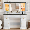 Xixini 43.3" Farmhouse Vanity Desk with LED Mirror, RGB Cabinets, White