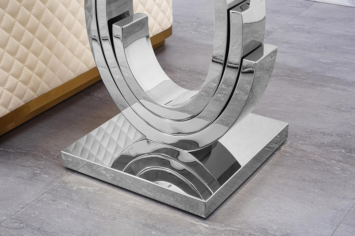Luxury Glass End Table, 22.8" Sofa Side Table with Silver Ring-Shape Stainless Steel Frame and Clear Glass Top, Cocktail Tea Table, Modern Square End Table for Home Office