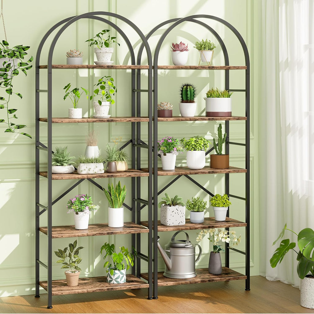 Shintenchi Bookshelf, Arched Bookshelf 5 Tier Bookcase, Tall Shelf for CDs/Books, Home Office Shelf Storage Organizer, Modern Book Shelf for Bedroom/Living Room, Rustic Brown