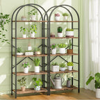 Shintenchi Bookshelf, Arched Bookshelf 5 Tier Bookcase, Tall Shelf for CDs/Books, Home Office Shelf Storage Organizer, Modern Book Shelf for Bedroom/Living Room, Rustic Brown