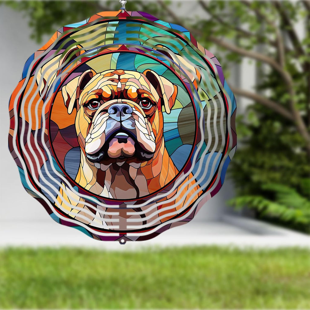 Bulldog Dog Wind Spinners Outdoor Dog Memorial Gifts, 3D Metal Kinetic Hanging Garden Wind Spinner, Spinner Decor, Wind Sculptures for Outdoor & Indoor, Window, Yard Decor (Bulldog 2)