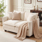 Loveseat Sofa Couch, Small Mini Compact 50" Love Seat 27" Deep Cloud Sofa Seat Washable Chenille Pillow for Apartment Bedroom Dorm Attic Studio Office Living Room Small Space 50-Beige
