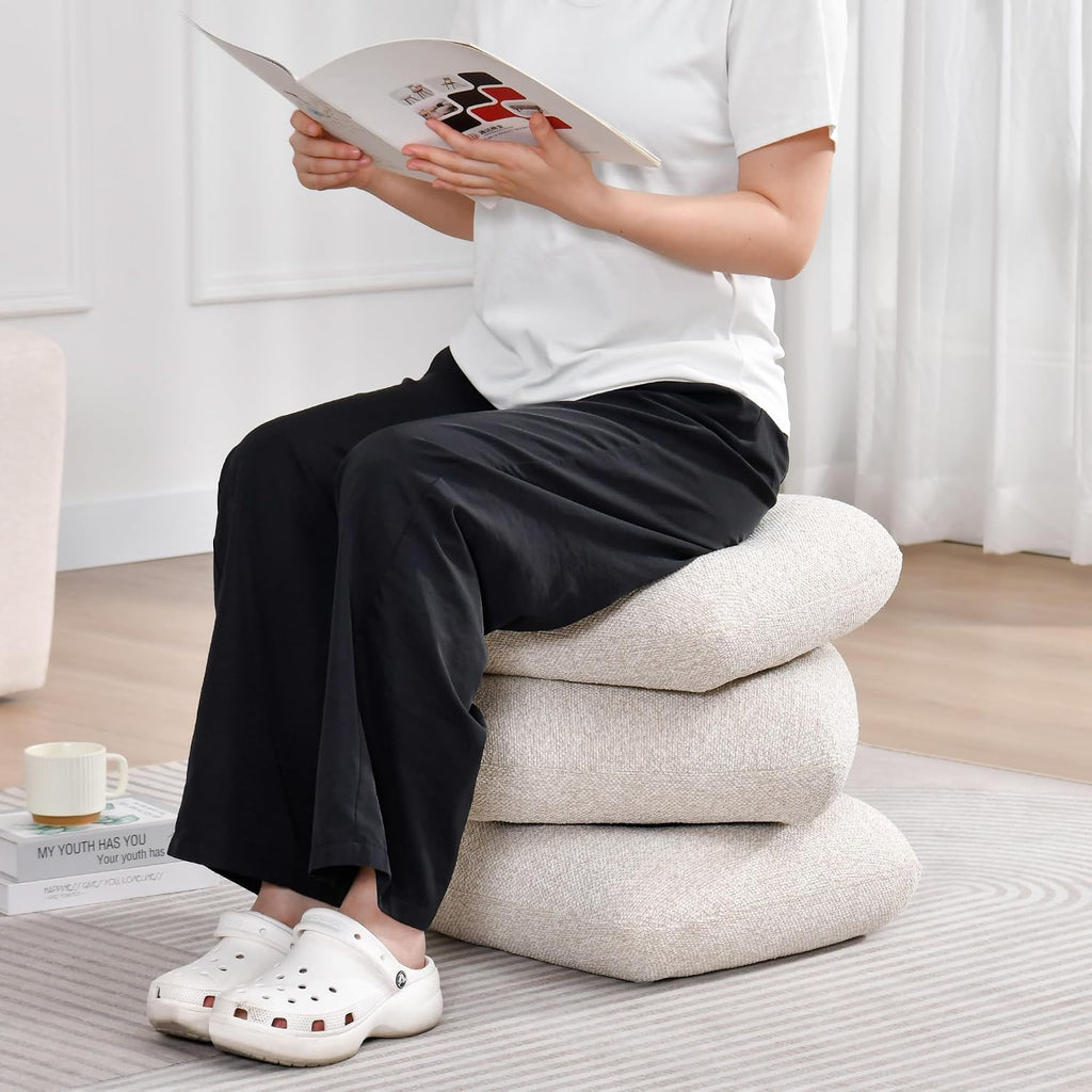 DUHOME 360°Swivel Upholstered Square Ottoman with Storage,Modern Boucle Ottoman Coffee Table with Removable Top White Vanity Stool with Storage for Bedroom, Living Room, Cream