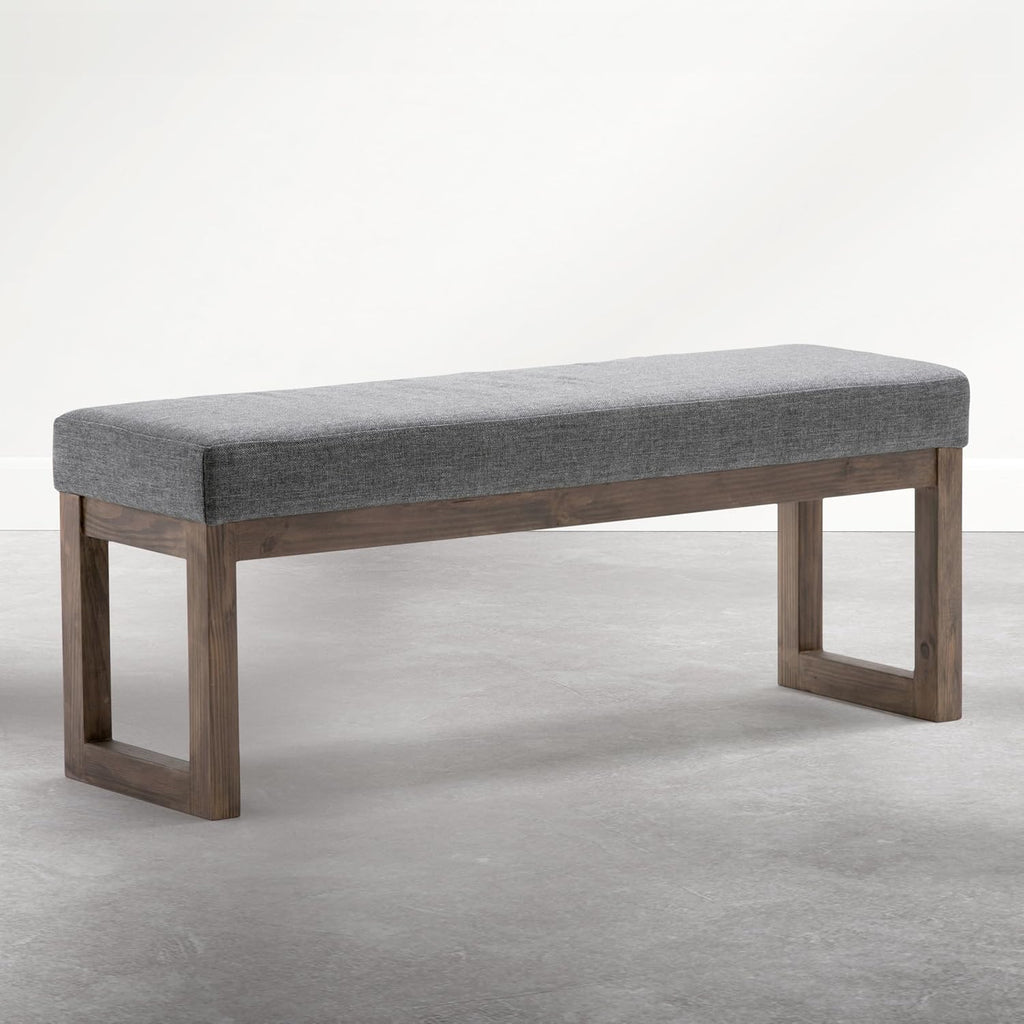 SIMPLIHOME Milltown Large Ottoman Bench - 44 inch Wide Upholstered Linen Look Fabric Rectangle Footstool Ottoman in Parisian Grey, Contemporary Bench for Entryway with Cushioned Seat, Assembled