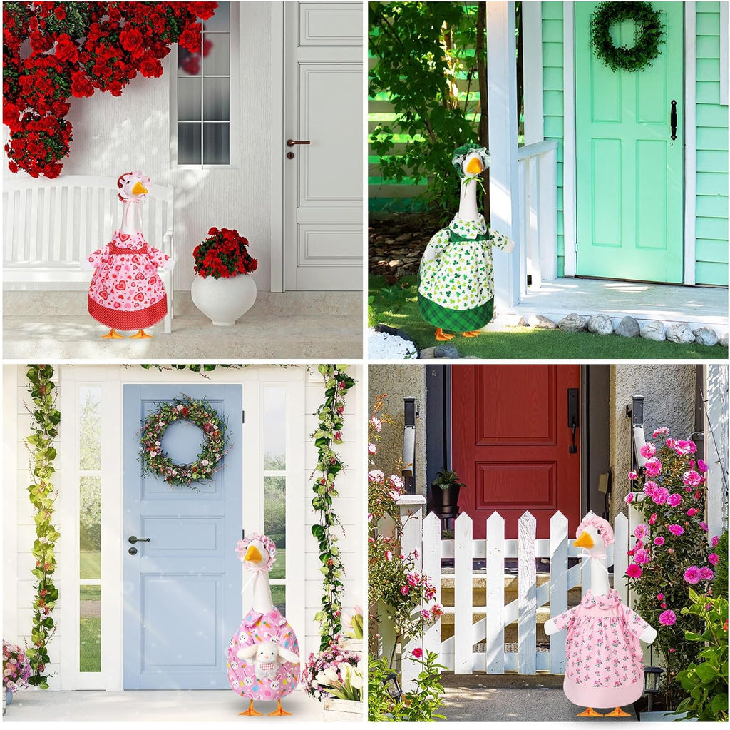 8 Set Seasonal Holiday Goose Outfits Fall Halloween Christmas Summer All Seasons Lawn Porch Goose Clothes Costume for 23" Cement Statue Garden Patio Outdoor Decoration(Girl Style)