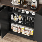 Sideboard Buffet Cabinet with Storage - 65 Inch Farmhouse Kitchen Pantries Sideboard Cabinets with Adjustable Shelves, Wooden Coffee Bar Cabinet Buffet Table for Kitchen, Dining Room, Black